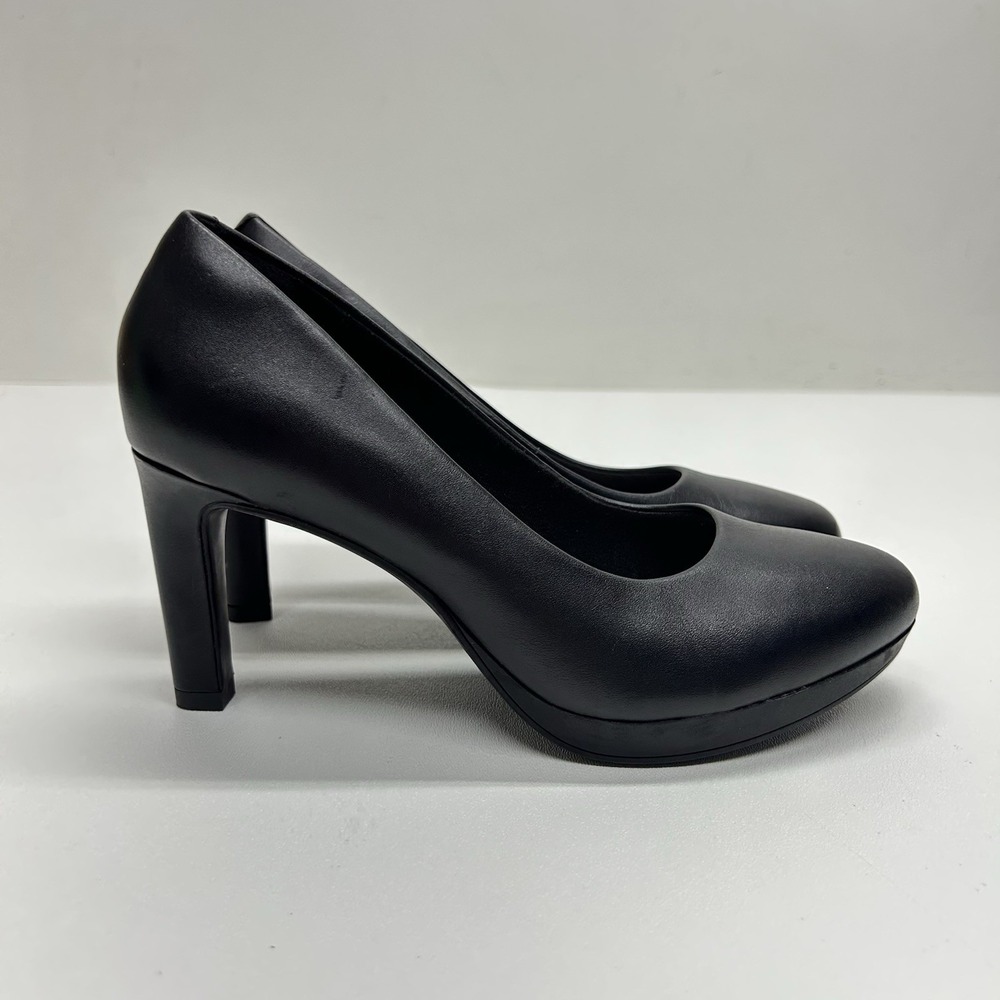 Clarks Ambyr Joy Black Leather Almond Toe Pumps Comfort Heels Work Office 6.5 M - Picture 3 of 15